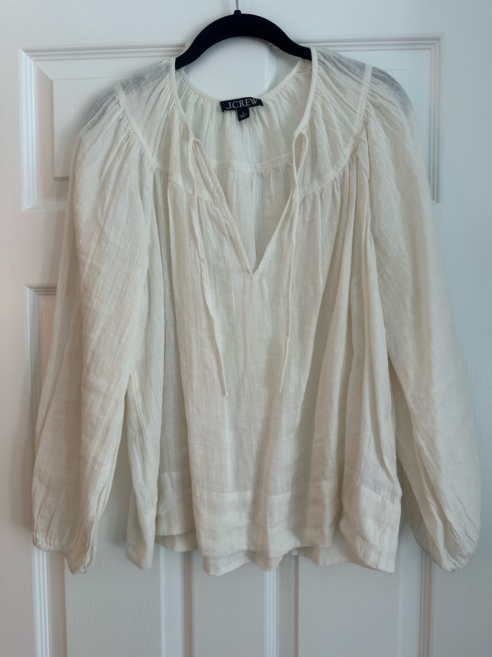 J. Crew Women's Cream Peasant Blouse - Lightweight Long Sleeve
